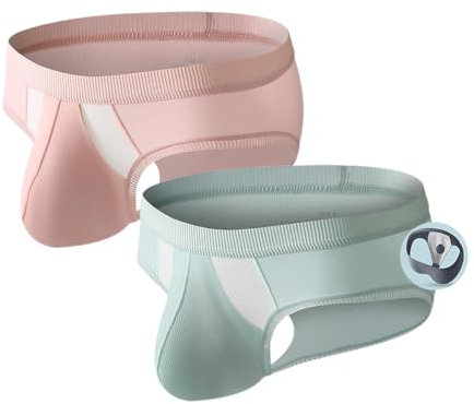 Ouruikia Slip da Uomo Seta del Ghiaccio Biancheria Intima Stretch Mutande con Apertura Comode e Traspirant, Rosa+Verde, L