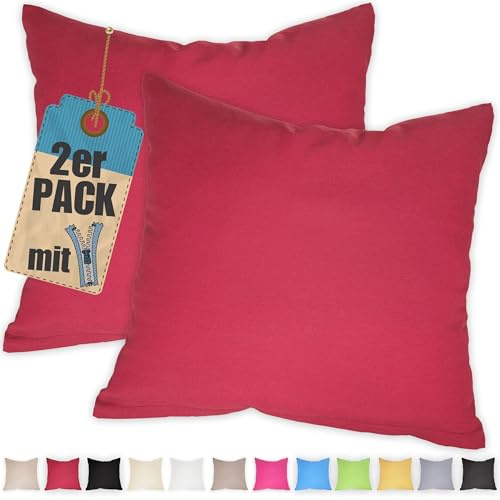 2er Pack Kissenbezug 30x40 cm Bordeaux Baumwolle Kissenhüllen | Doppelpack, Reißverschluss verdeckt, waschbar, atmungsaktive Baumwoll-Mischgewebe (85% BW, 15% Poly), Kopfkissenbezug