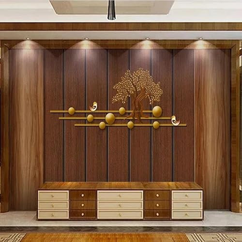 Benutzerdefinierte 3D-Foto Vintage Holzmaserung Gold Baum Muster Tapete Schlafzimmer Wohnzimmer Hintergrund Wanddekor Wandbild,200cmX140cm