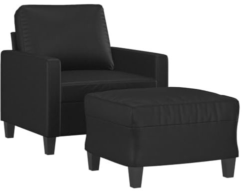HEFZGDB Sessel mit Hocker Schwarz 60 cm Kunstleder Gartenlounge Jugendsofa Kleine Sofa Big Sofa für Schlafzimmer Empfangsraum Wohnbereich Büro
