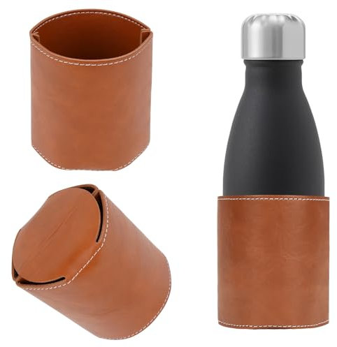 Linkidea Wasserflaschen-Stiefel, kompatibel mit S'well Original 266 ml, BJPKPK 340 ml, Mira Cascade 340 ml Cola-förmigen Flaschen, veganes Leder, Stoßstangenschutz für Flaschenboden, Braun, 2 Stück