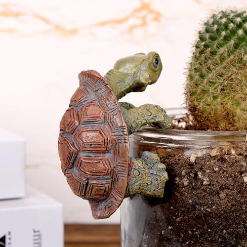 Tinoaly Tortoise Figure Plant Pot Hanger, Resin Tortoise Figure Plant Pot Hanger Cute Climbing Hanging Turtle Statue Flowerpot Decorations for Planter Flower Yard Garden Ornaments Figurine