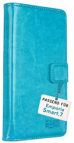 caseroxx Bookstyle-Case für Emporia SMART.ME7 / 7lite / 7mini, türkis | Aufklappbare Buch-Schutzhülle mit Innenfächern und Rundumschutz für den Alltag, aus Kunstleder
