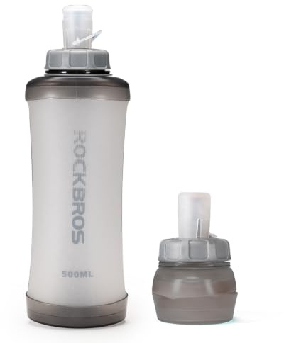 ROCKBROS Faltbare Trinkflasche 500ml Auslaufsicher | Zusammenklappbare Wasserflasche,BPA-frei Leicht, Sportflasche für Fahrrad Festival Camping Wandern Reisen Weiß