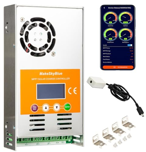 MakeSkyBlue 50A Solar MPPT Laderegler Max 160V Leerlaufspannung 2400W PV Leistung, für 12V/24V/36V/48V Batterie Systeme, mit V119 WLANBox, untersüzt WLAN-Fernsteuerung APP (nur Android)