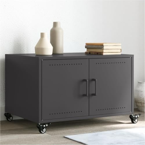 Hoopleep Black Cold-Rolled Steel Coffee Table, 68x50x43.5 cm, Modern Living Room Center Table with Storage & Wheels, Easy Clean Design for Home