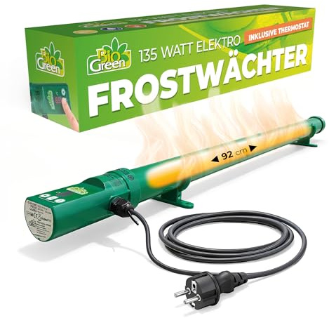 BioGreen Chauffage électrique pour serre | Moniteur de gel avec thermostat numérique | Chauffage de serre 135 W avec protection contre la surchauffe | IP55