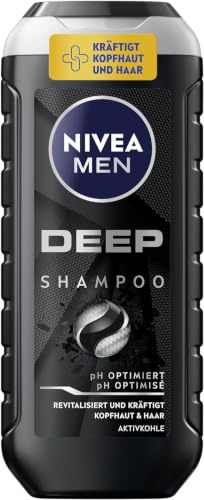NIVEA MEN Deep Shampoo (250ml), gegen fettiges Haar und Kopfhaut mit Aktivkohle, revitalisierendes Männershampoo für ein langanhaltendes Frischegefühl, tiefenreinigend (Packung mit 5)