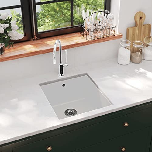 Solivagant Évier de Cuisine Granit Seul lavabo Blanc,(14.85 KG)
