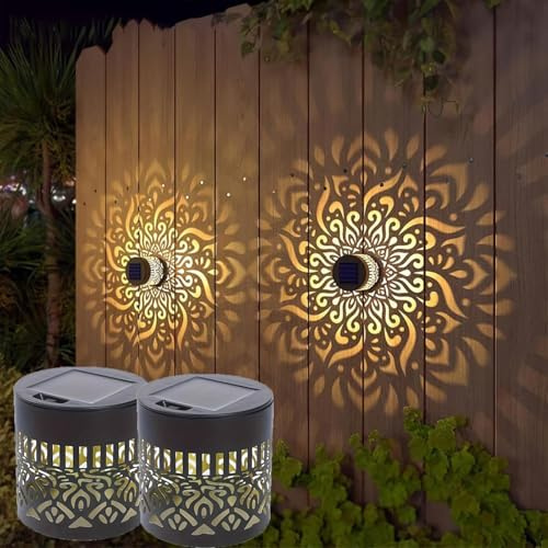 Decorative Solar Mandala Lights, Mandala Solar Lights, Solarlaterne für Außen, Solarbetrieben und Vollautomatisch, Wasserdichte, Passt Mühelos in Jeden Außenbereich (2PCS,Warmes Licht 1)