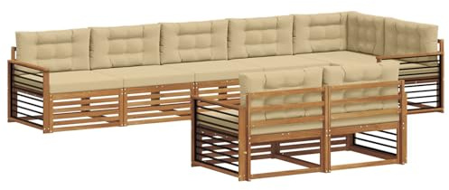 vidaXL Outdoor-Sofagarnitur mit Kissen 8 pcs Natur und Beige, Modulares Outdoor-Sofa-Set, Robustes Garten-Lounger, Acacia-Möbel für Terrasse, Moderne Sitzgelegenheit