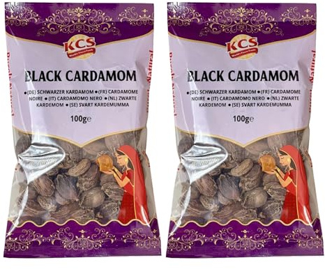 KCS Black Cardamom 100g Pack of 2 | Whole Black Cardamom Pods | Aromatic Spice for Cooking, Curries & Rice Dishes | 2 x 100g Packs