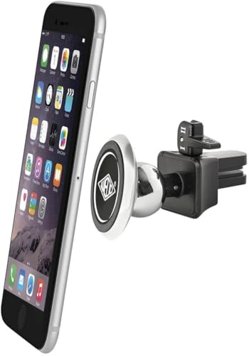 Wedo 6015054 DOCK-IT Premium KfZ Magnet Halterung für Smartphone/Auto Lüftungsschlitz, Metall Kugelgelenk, gummierter Stecker Silber/Schwarz