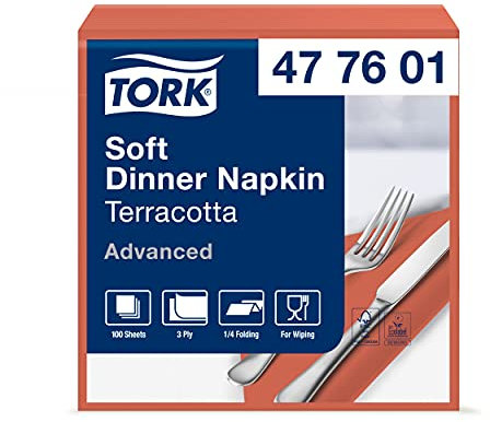 Tork 477601 Soft Dinnerservietten Terracotta / Papierservietten 3 lagig / Ideale Qualität und Größe für ein Abendessen / Advanced Qualität / 12 x 100 (1200) Servietten / 39 x 39 cm (B x L)