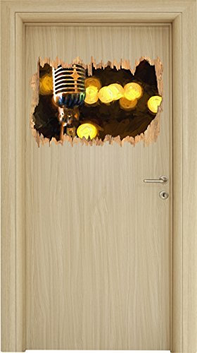 Stil.Zeit Mikrofon Rockabilly Retro, Leinwandbild, Kunstdruck, Keilrahmen, Motive, Poster Holzdurchbruch im 3D-Look, Wand- oder Türaufkleber Format: 62x42cm, Wandsticker, Wandtattoo, Wanddekoration