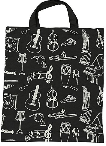 KingPoint Baumwollhandtasche Damen Einkaufstaschen, bedruckt mit Notenschlüsseln, hohen Noten und Musikinstrumenten Designs. Muiscal Instruments Black