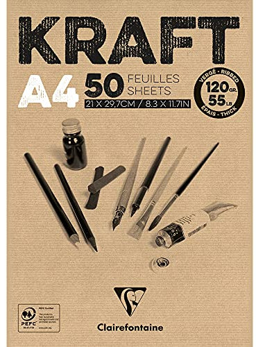 Clairefontaine 975815C Block Kraftpapier (50 Blatt, DIN A4, 21 x 29,7cm, 120g) 1 Stück, braun