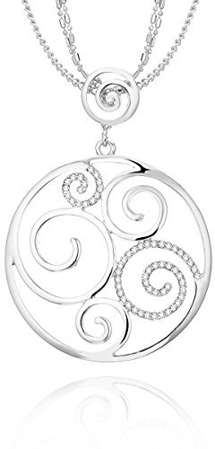 Collier Long pour les Femmes, Collier Pendentif Géométrique pour les Filles Or Rose et Argent Collier avec CZ Chaîne en Cristal Collier (Plaqué argent)