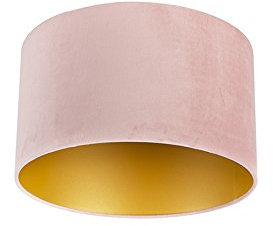 QAZQA Clásico/Antiguo Algodón Pantalla terciopelo rosa/oro 35/35/20, Pantalla lámpara colgante,Pantalla lámpara de pie