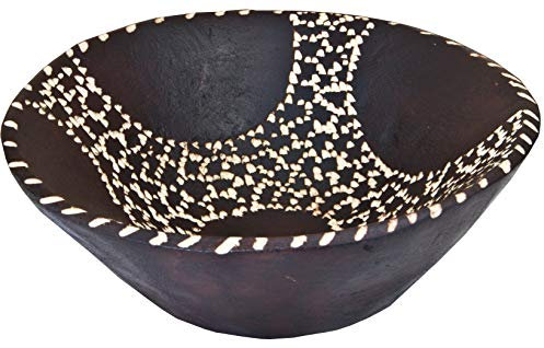 Holzschale Schale Holzschüssel Schüssel Afrika Deko Holz Verschiedene Designs, Black Points 15 cm