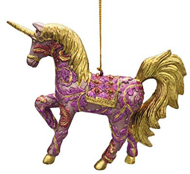 Einhorn Weihnachten Baumschmuck Figur Deko Hänger Christbaumschmuck 15 cm (Flieder-Gold)