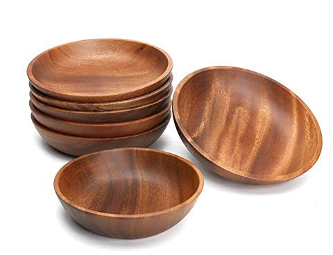 LIXIFF Grand Bol à Soupe en Bois Fait à la Main Contenant des Aliments sains dîner Plats Vintage Salade Riz Nouilles de Style Japonais, 13x6CM