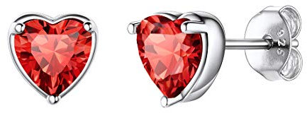 ChicSilver July Birthstone Stud Earrings for Women Sterling Silver Simulated Ruby Heart Gemstone Fashion Jewelry