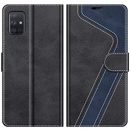 MOBESV Coque pour Samsung Galaxy A51, Housse en Cuir Magnétique Fonction Stand Étui pour Samsung Galaxy A51, Élégant Noir