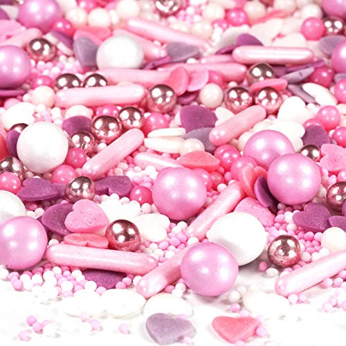 Râpe à sucre rose et blanc, lilas multicolore – Idéale pour la pâtisserie pour anniversaire d’enfant, anniversaire, Saint Valentin, gâteau, cupcakes muffins Cakepops, 90G