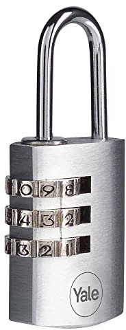 Yale Lucchetto in ottone cromato a combinazione Y151B/22/120/1 corpo 22mm, arco in acciaio, combinazione a 3 cifre