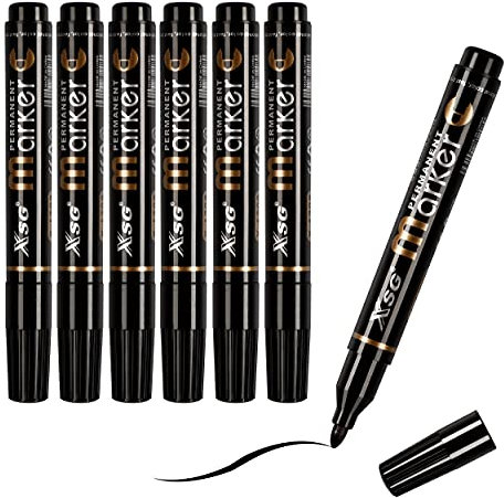 ABEIER Black Permanent Marker pens, Bullet Tip,6-count thick markers,Works on Wood,Stone,Plastic,Metal and Glass for Doodling, Coloring, Marking by XSG