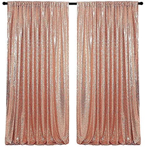 HMQIANG - Tende da fondale con paillettes color oro rosa, 2 pannelli con sfondo luccicante, per feste