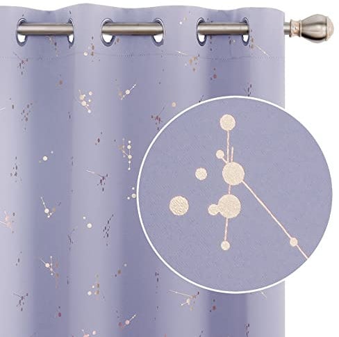 Deconovo Blackout Eyelet Curtains, Home Decorative Gold Constellation Printed Curtains, Thermal Insulated Curtains for Boys Bedroom, 46 x 72 Inch(Width x Length), Light Purple, 2 panels