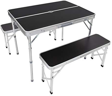 Milestone Camping 20189 Portable Camping Table and Bench with Parasol Hole/Outdoor Foldable Picnic Set/Carry Case Included