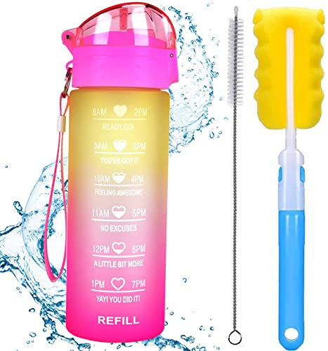 XACIOA 18oz Water Bottle with Straw & Time Markings,532 ml Tritan Drink Sport Flask Leakproof,Canteen Bottle BPA Free for Kids & Adults,Ensure You Drink Enough Water for Outdoor Travel,Cycling,Gym