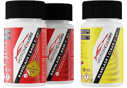MOTIONCOLORS Sand Yellow Metallic/Citrin Gelb Metallic Y35 für Mitsubishi Autolack Lackstift Set Grundlack Basislack Klarlack je 50ml