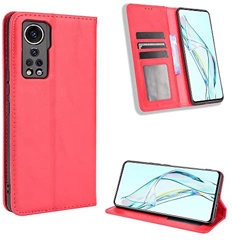 BellaCase ZTE Axon 30 5G Coque [Étui Portefeuille] [Fonction Support] [Slots pour Cartes] [Couverture à Rabat Magnétique] Compatible avec Le Smartphone ZTE Axon 30 5G(Rouge)
