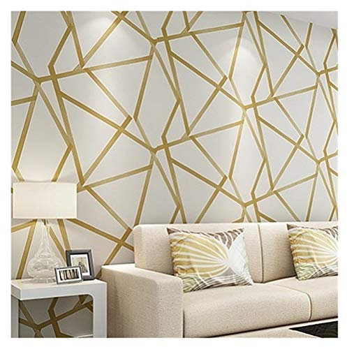 WSMNYH Self-adhesive Paper 3D Geometric Wallpaper Blue Beige Wall Paper Modern Design Stripes Triangles Pattern Bedroom Living Room Home Decor Wallpaper (Color : Cream Gold, Dimensions : 10mx53cm)