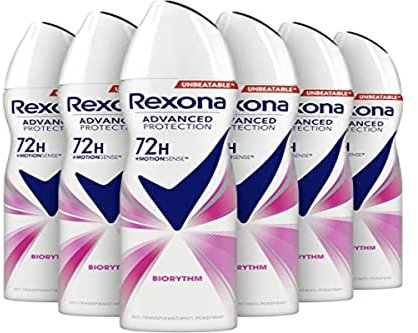 Rexona Women Advanced Protection Biorythm Anti-Transpirant Spray 72 Stunden Schutz vor Schweiß und Körpergeruch - 6 x 150 ml - Vorteilspack