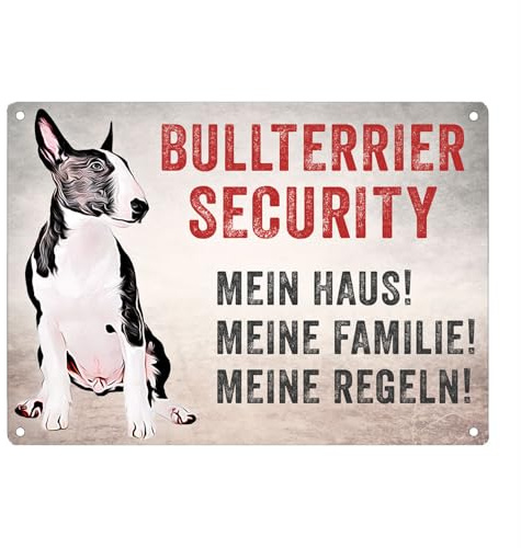 Cadouri Hunde-Warnschild 'Bullterrier Security'┊UV-beständig┊Türschild mit Hundemotiv 28 x 20 cm┊tolle Geschenkidee für Hundebesitzer