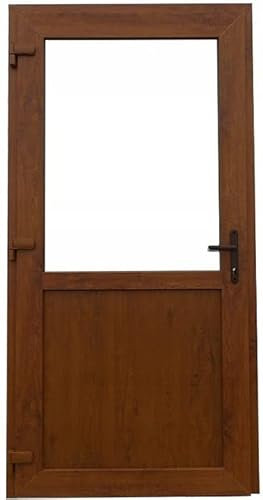 Porta esterna in PVC Porta in PVC per negozio, balcone, casa, negozio. Disponibile in 4 colori: antracite, rovere dorato,noce, bianco (porta con apertura a sinistra 100 x 200, rovere dorato)