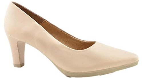 CHAMBY - Zapato Tipo SALÓN DE Piel con Planta Acolchada Y Plataforma DE Goma Flexible 258059 Cuero Mujer Color: Beig Talla: 37