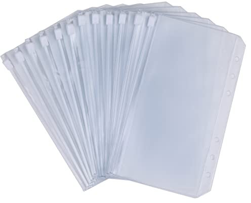 A6 Binder Taschen, Rluobo 12 Stück PVC 6 Löcher Binder Reißverschluss Ordner Wasserdicht Geld Budget Umschläge für Notebook-Planer Einlegeseiten Loseblattbeutel, Geldumschläge