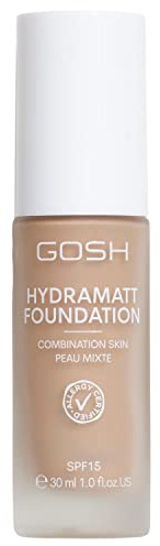 GOSH Foundation with SPF 15 for Light and Dark Skin, Vegan, Matte Makeup for Dry, Sensitive and Oily Skin, Smudge- and Sweat-Proof, Oil-Free, Adjustable Coverage, No Mask Effect, 010R