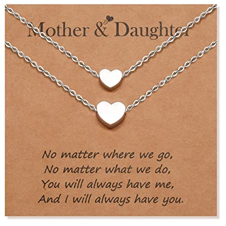 SUNSH Erster Tag der Schule Geschenke, Mutter Tochter Matching Heart Silver Necklaces Set für 2, Mama und ich Schmuck Geschenk für Mädchen