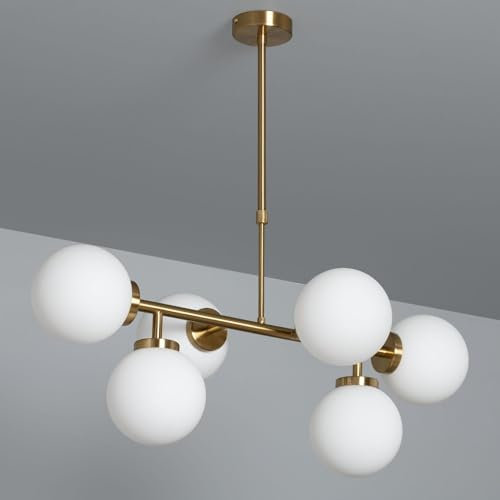 LEDKIA LIGHTING - Lámpara Colgante Lautrec | Diseño Moderno y Elegante | Metal y Cristal | Regulable en Altura | 6 Bombillas E27 No Incluidas | Salón, Dormitorio, Dorado, Metal