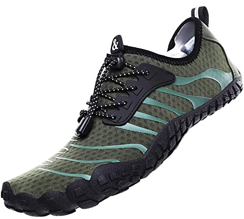Wasserschuhe Badeschuhe Damen Herren Strandschuhe Schnell Trocknend Drainagelöcher Strand Schwimmschuhe Meeresschuh Surfschuhe Poolschuhe Unisex Barfußschuhe für Kajakfahren Fitnessstudio Grün EU42