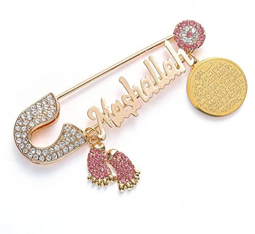 Masallah Lucky Charm Safety Pin Für Babykind Edelstahl Allah Ayetel Kursi Gebet Dua Nazar Boncuk Turkish Evil Eye Brosche Brosche
