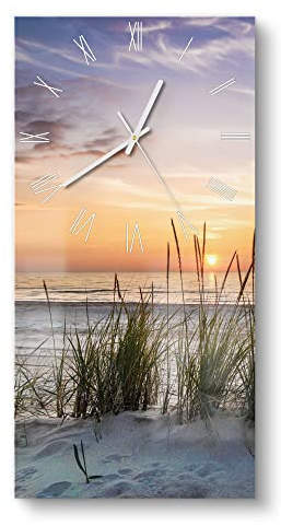 DEQORI Glasuhr | horizontal 30x60 cm | Motiv Sonnenuntergang am Strand | große XXL Design Uhr aus Glas | leise Wanduhr für Wohnzimmer & Küche | moderne Hingucker Uhr für die Wand