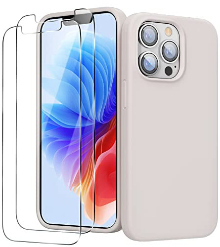 GOODVISH 3 in 1 für iPhone 13 Pro Hülle mit 2 Stück Schutzfolie, Liquid Silikon Rundumschutz Handyhülle mit Weichem Mikrofaser Innenfutter Stoßfestes Schutzhülle für iPhone 13 Pro 6.1,StoneGrey